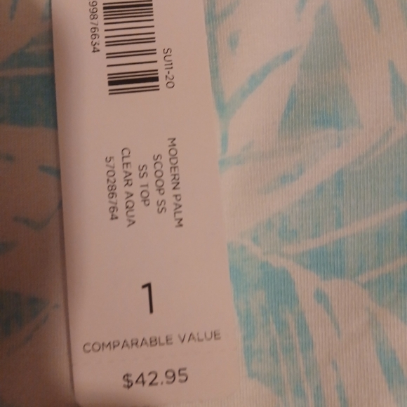 Chico's. - NWT, Turquoise & White Floral Design, Short Sleeve,Round Neck, Size 1 - Picture 8 of 11